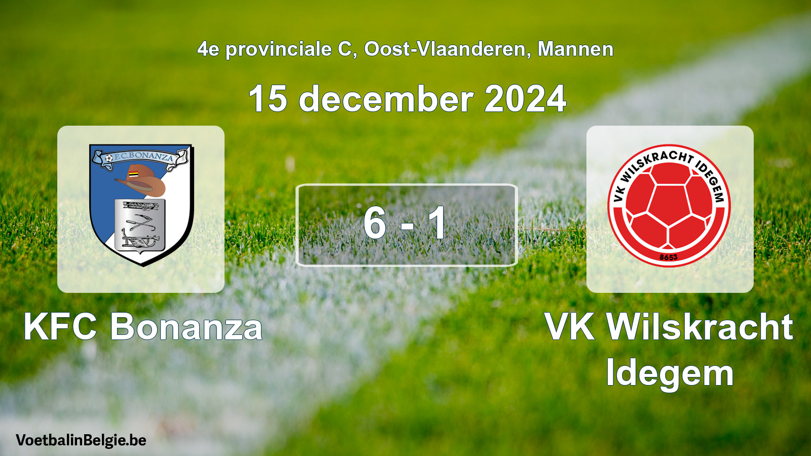 Gespeelde wedstrijd mannenvoetbal: KFC Bonanza - VK Wilskracht Idegem 6 - 1 (15 december 2024)