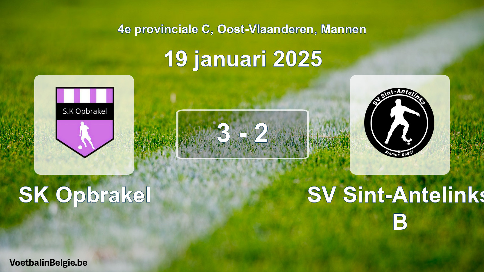 Gespeelde wedstrijd mannenvoetbal: SK Opbrakel - SV Sint-Antelinks B 3 - 2 (19 januari 2025)