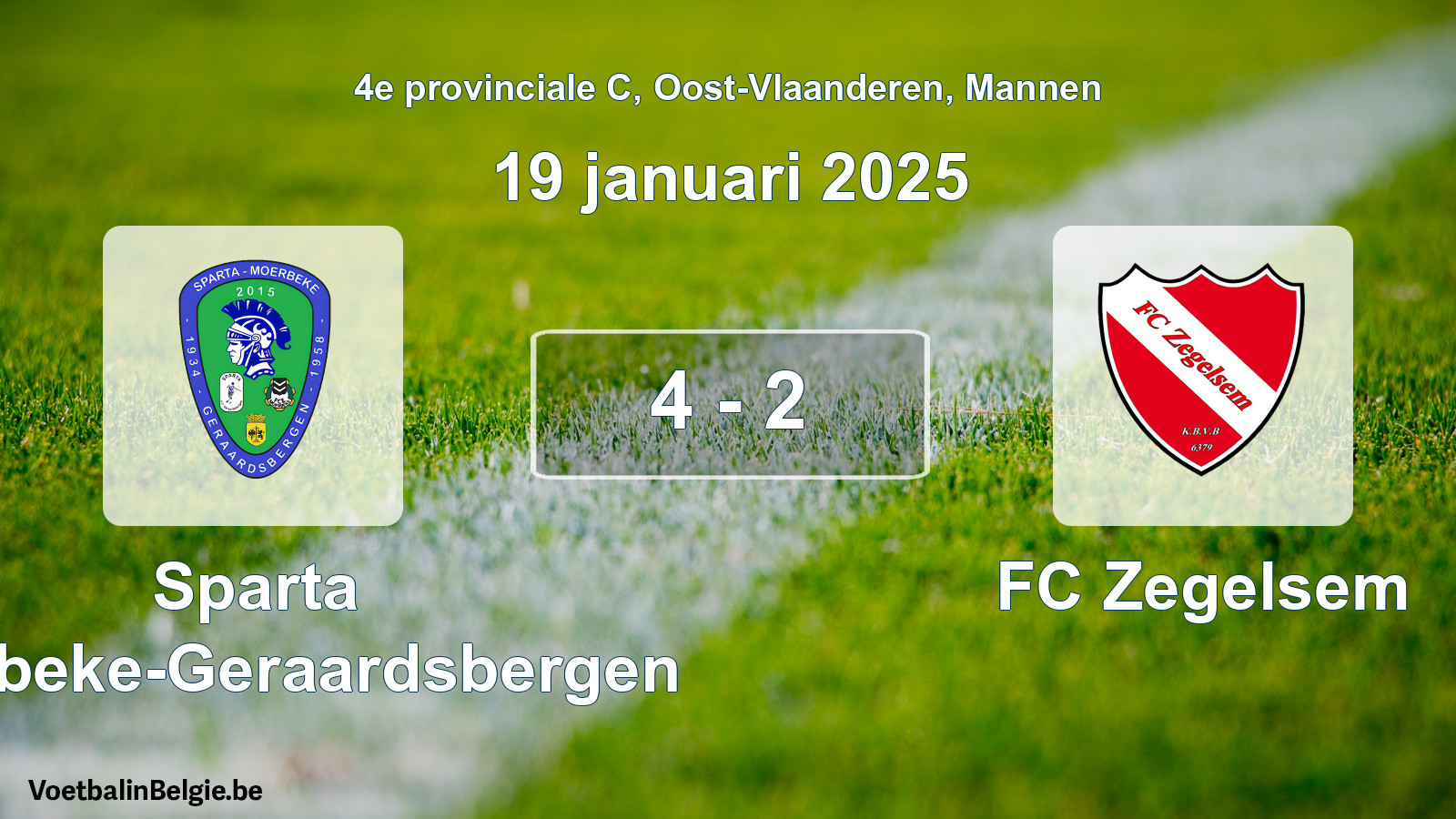 Played match men football: Sparta Moerbeke-Geraardsbergen - FC Zegelsem 4 - 2 (19 January 2025)