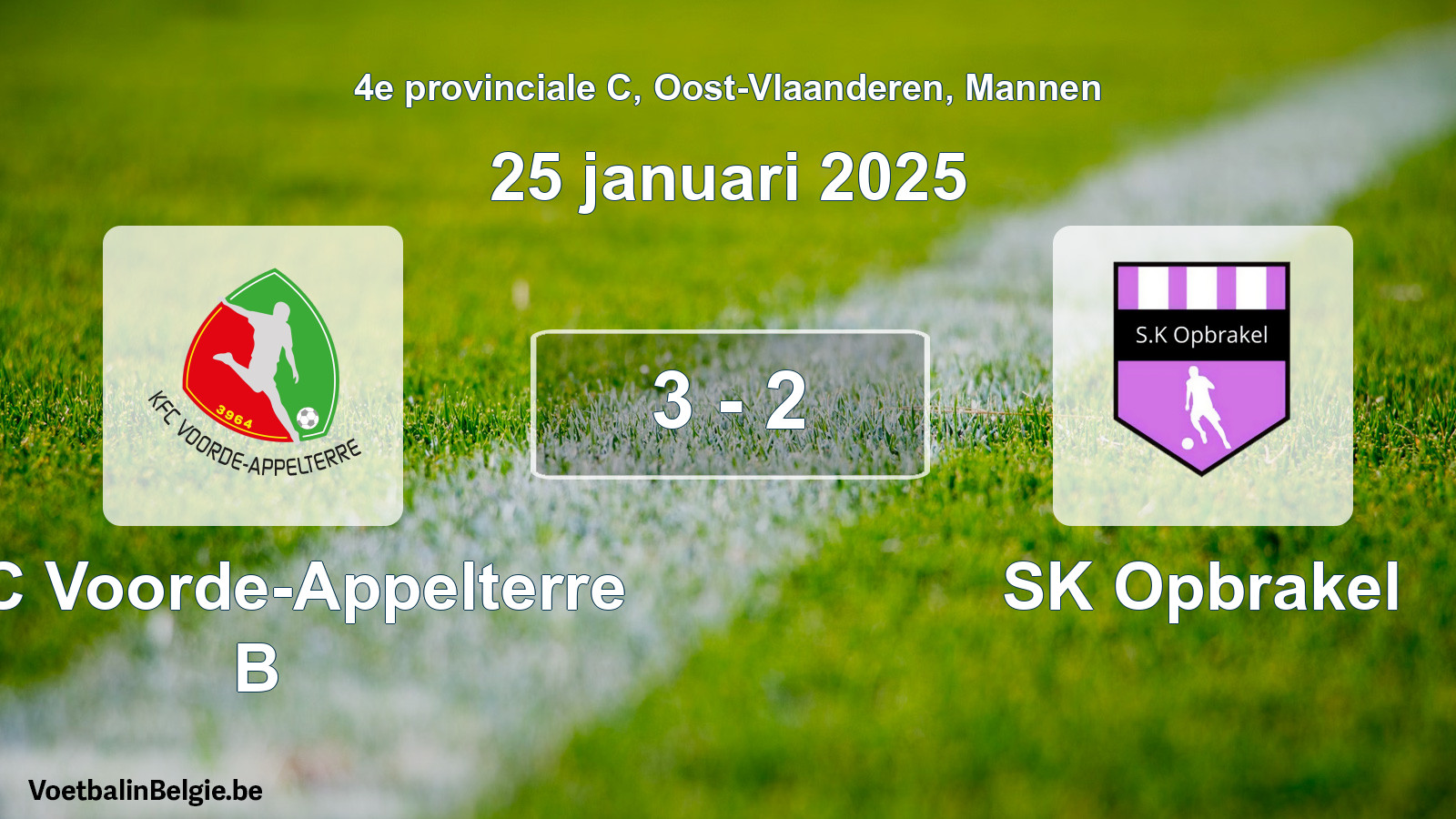 Gespieltes Spiel männer-Fußball: KFC Voorde-Appelterre B - SK Opbrakel 3 - 2 (25 Januar 2025)