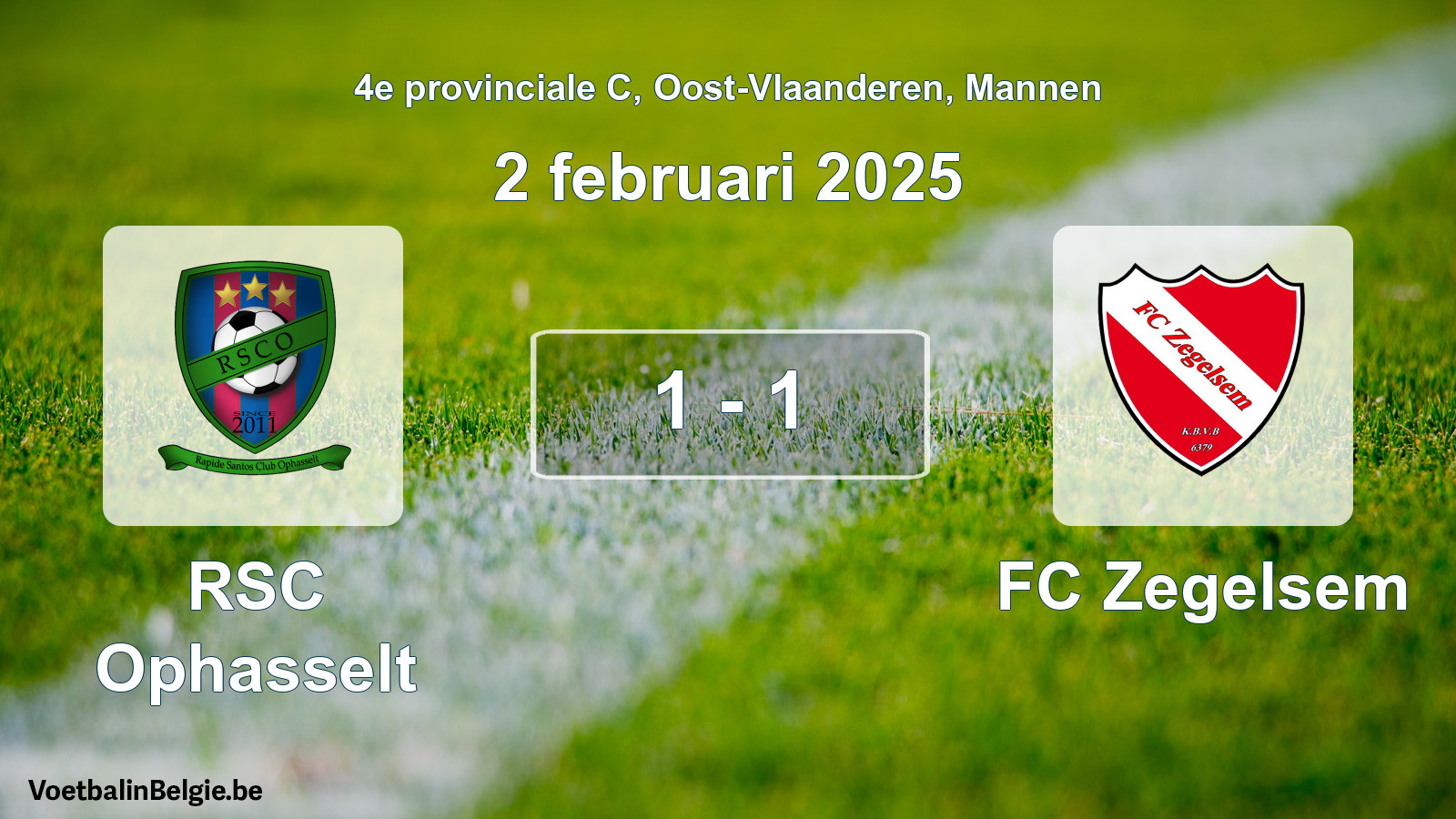 Gespeelde wedstrijd mannenvoetbal: RSC Ophasselt - FC Zegelsem 1 - 1 (2 februari 2025)