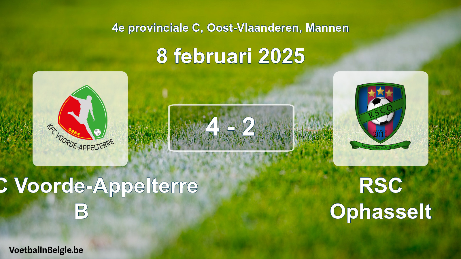 Played match men football: KFC Voorde-Appelterre B - RSC Ophasselt 4 - 2 (8 February 2025)