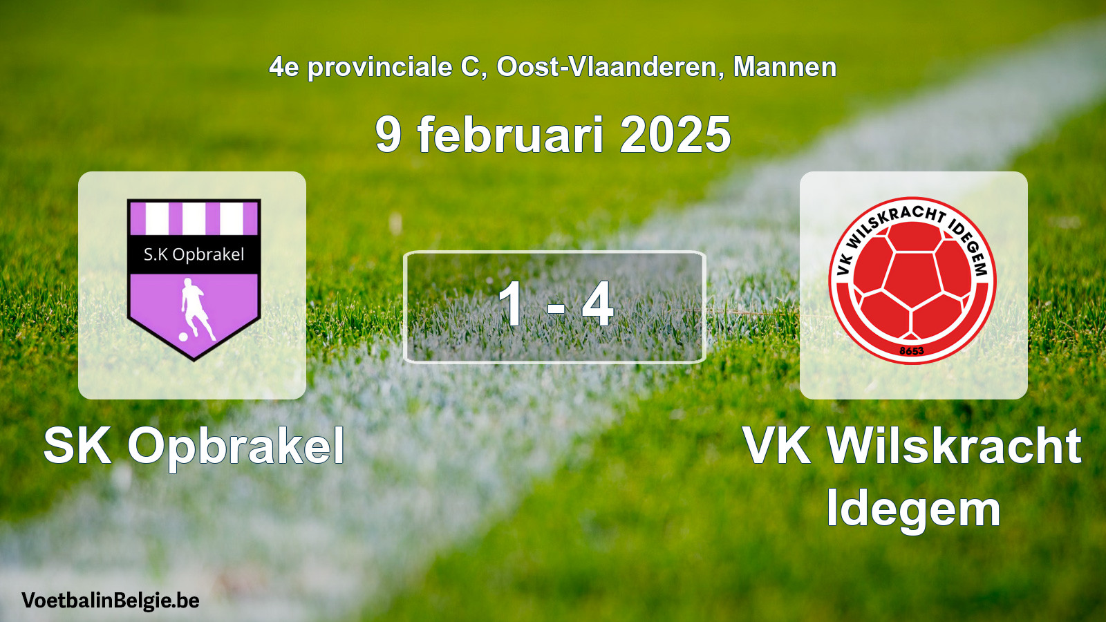 Gespieltes Spiel männer-Fußball: SK Opbrakel - VK Wilskracht Idegem 1 - 4 (9 Februar 2025)