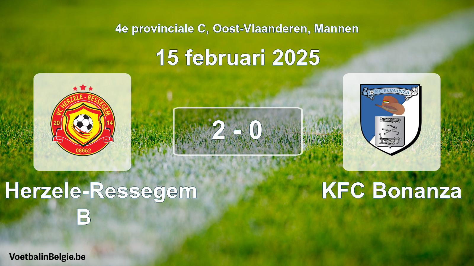 Gespeelde wedstrijd mannenvoetbal: VC Herzele-Ressegem B - KFC Bonanza 2 - 0 (15 februari 2025)