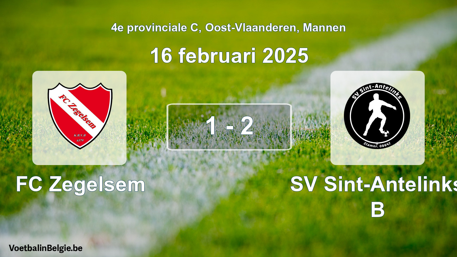 Gespeelde wedstrijd mannenvoetbal: FC Zegelsem - SV Sint-Antelinks B 1 - 2 (16 februari 2025)