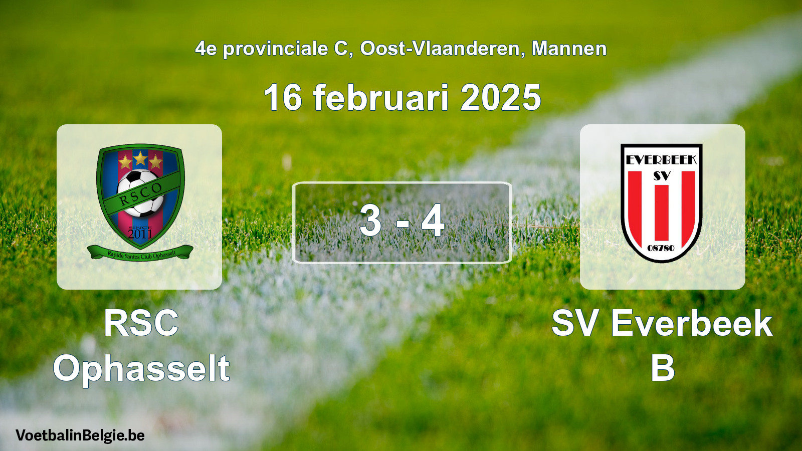 Played match men football: RSC Ophasselt - SV Everbeek B 3 - 4 (16 February 2025)