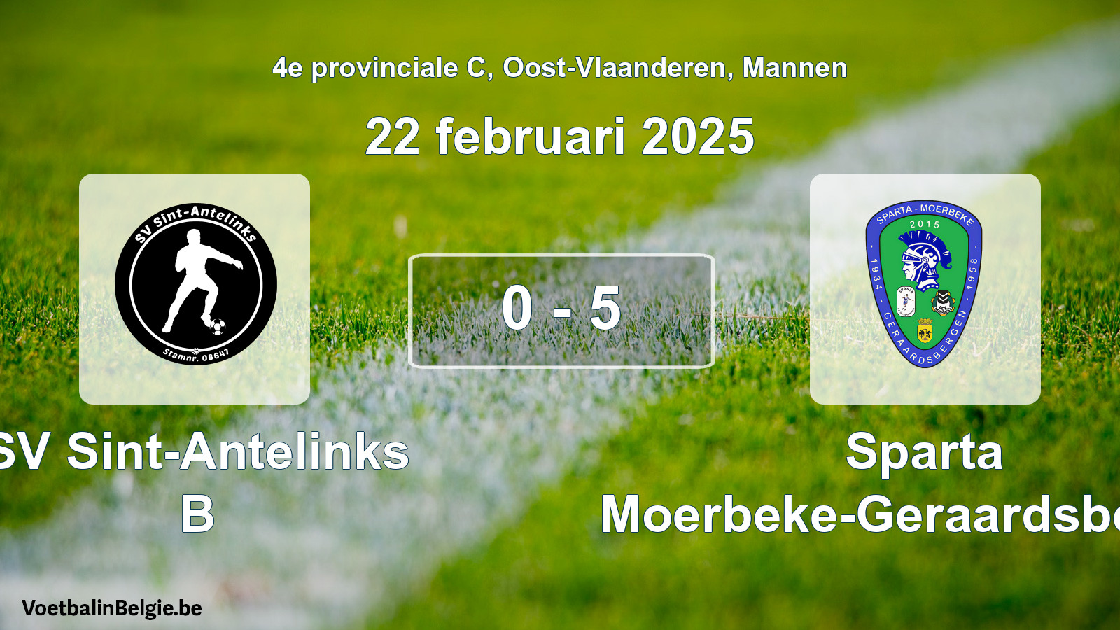 Gespeelde wedstrijd mannenvoetbal: SV Sint-Antelinks B - Sparta Moerbeke-Geraardsbergen 0 - 5 (22 februari 2025)