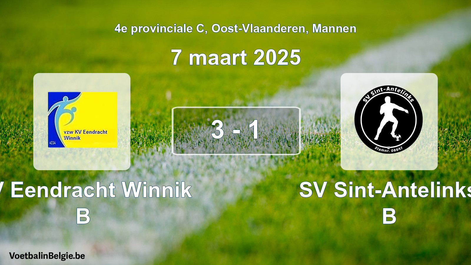 Gespeelde wedstrijd mannenvoetbal: KV Eendracht Winnik B - SV Sint-Antelinks B 3 - 1 (7 maart 2025)