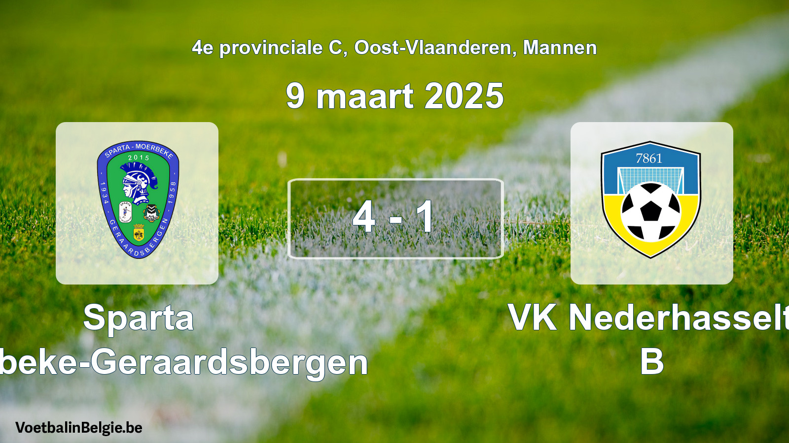 Gespeelde wedstrijd mannenvoetbal: Sparta Moerbeke-Geraardsbergen - VK Nederhasselt B 4 - 1 (9 maart 2025)