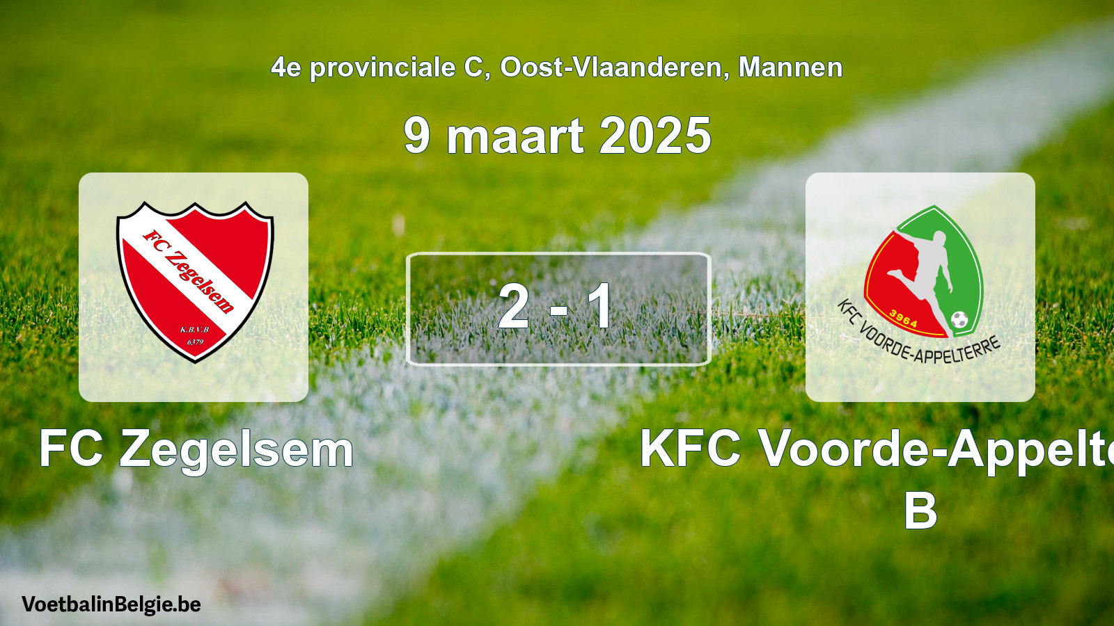 Gespeelde wedstrijd mannenvoetbal: FC Zegelsem - KFC Voorde-Appelterre B 2 - 1 (9 maart 2025)