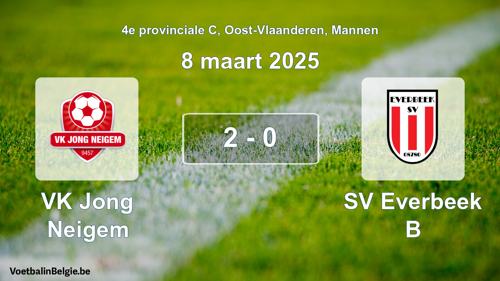 Gespeelde wedstrijd mannenvoetbal: VK Jong Neigem - SV Everbeek B 2 - 0 (8 maart 2025)