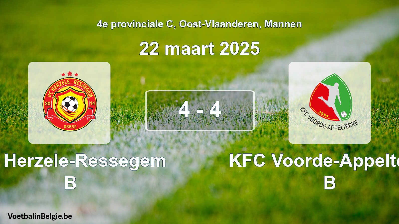Gespeelde wedstrijd mannenvoetbal: VC Herzele-Ressegem B - KFC Voorde-Appelterre B 4 - 4 (22 maart 2025)