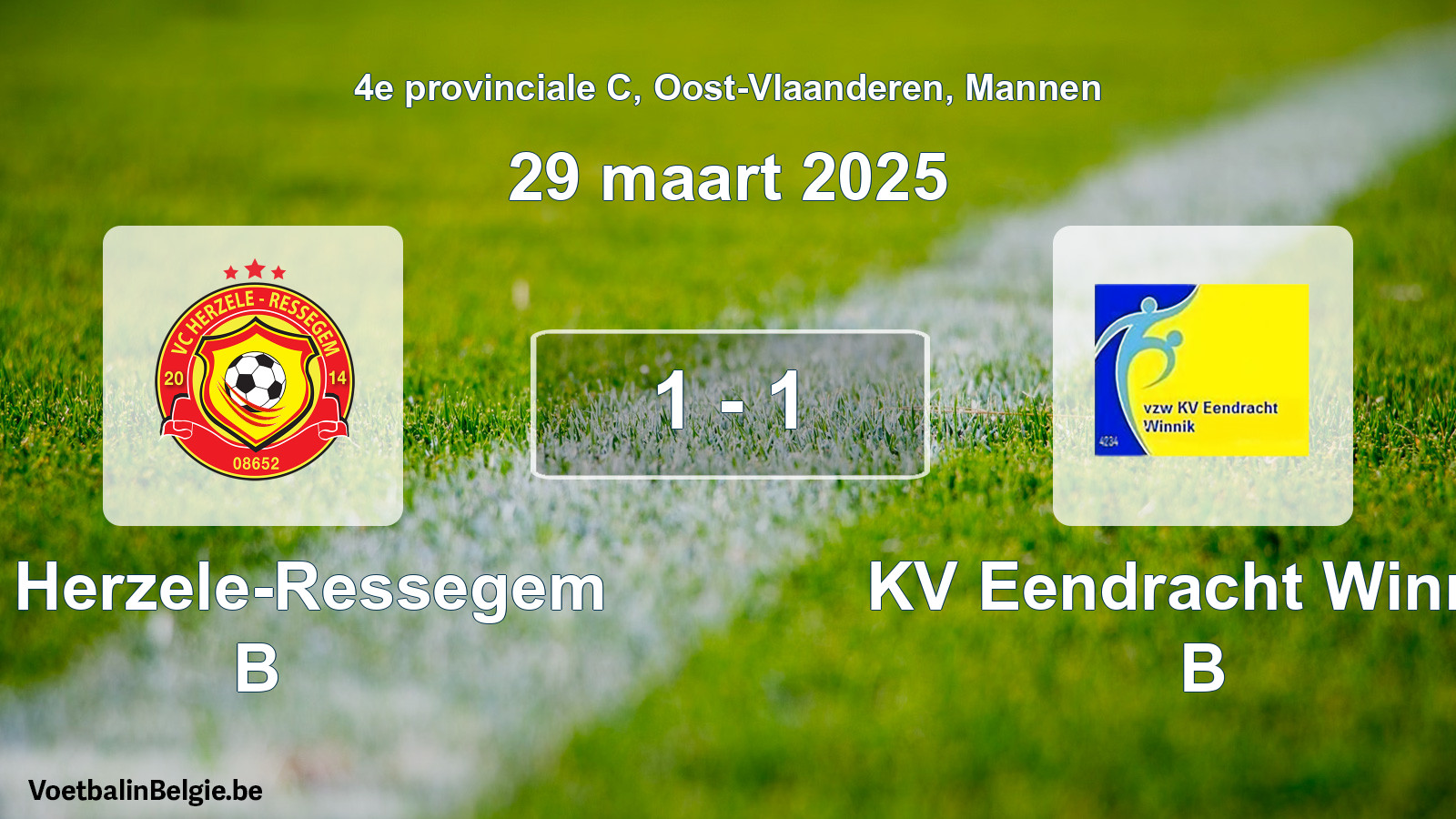 Gespeelde wedstrijd mannenvoetbal: VC Herzele-Ressegem B - KV Eendracht Winnik B 1 - 1 (29 maart 2025)