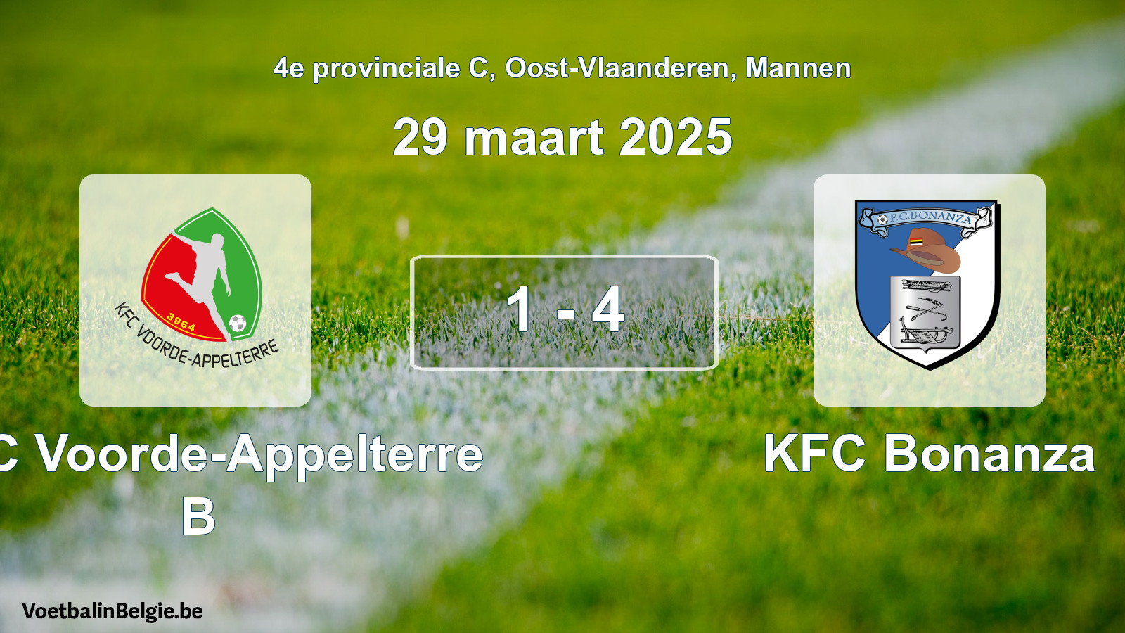 Gespeelde wedstrijd mannenvoetbal: KFC Voorde-Appelterre B - KFC Bonanza 1 - 4 (29 maart 2025)