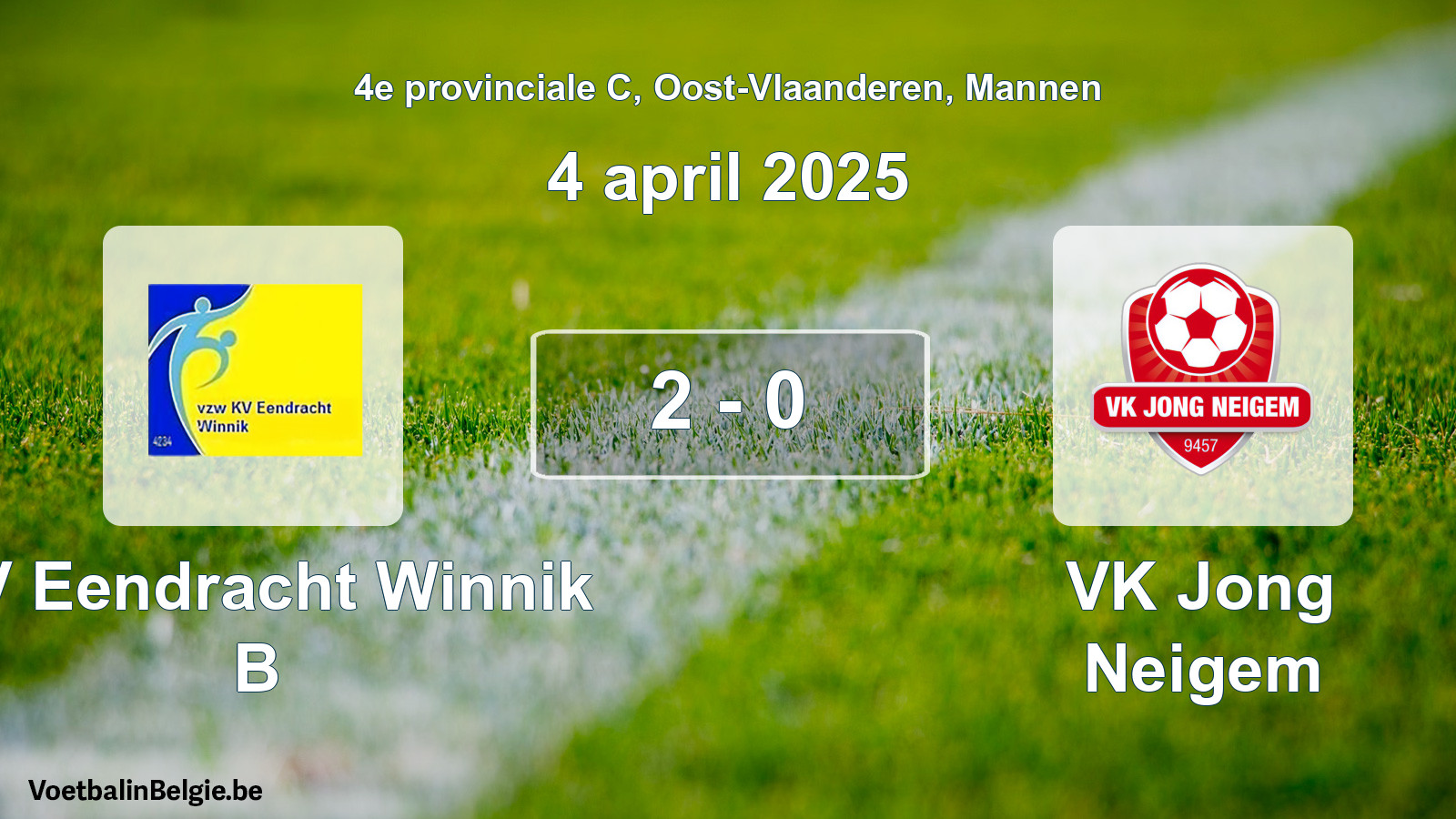 Gespeelde wedstrijd mannenvoetbal: KV Eendracht Winnik B - VK Jong Neigem 2 - 0 (4 april 2025)