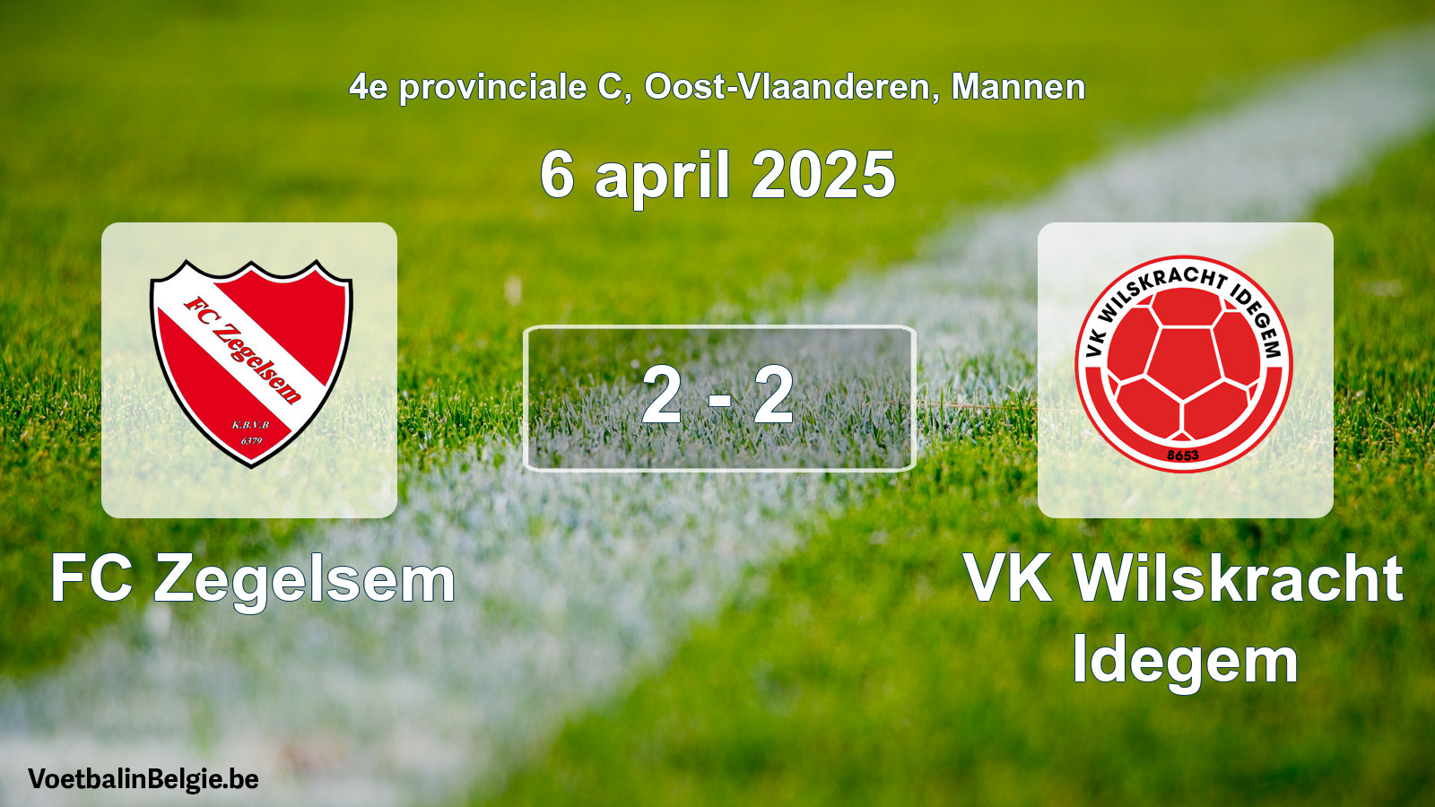 Gespeelde wedstrijd mannenvoetbal: FC Zegelsem - VK Wilskracht Idegem 2 - 2 (6 april 2025)