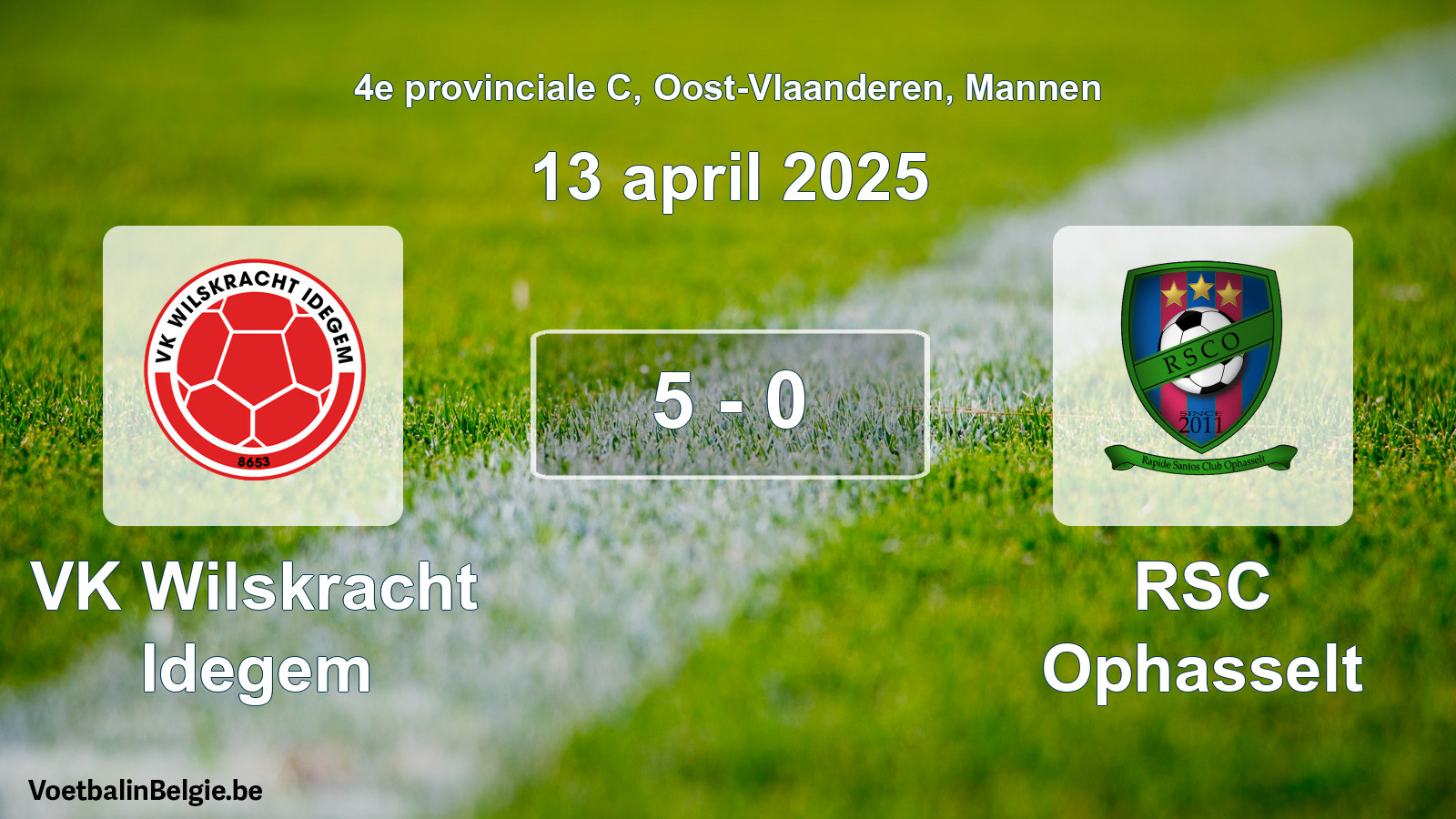 Played match men football: VK Wilskracht Idegem - RSC Ophasselt 5 - 0 (13 April 2025)