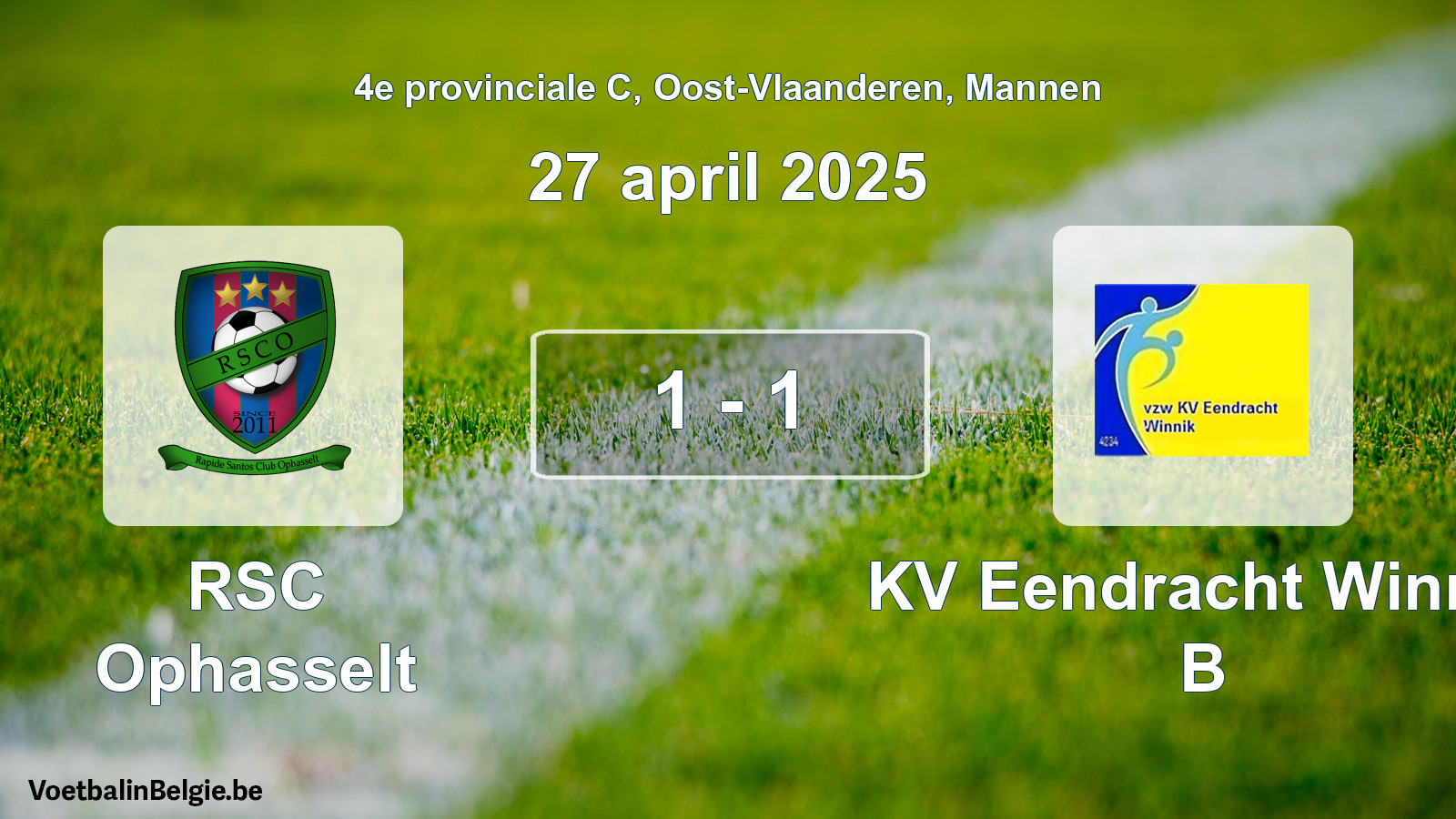 Gespeelde wedstrijd mannenvoetbal: RSC Ophasselt - KV Eendracht Winnik B 1 - 1 (27 april 2025)