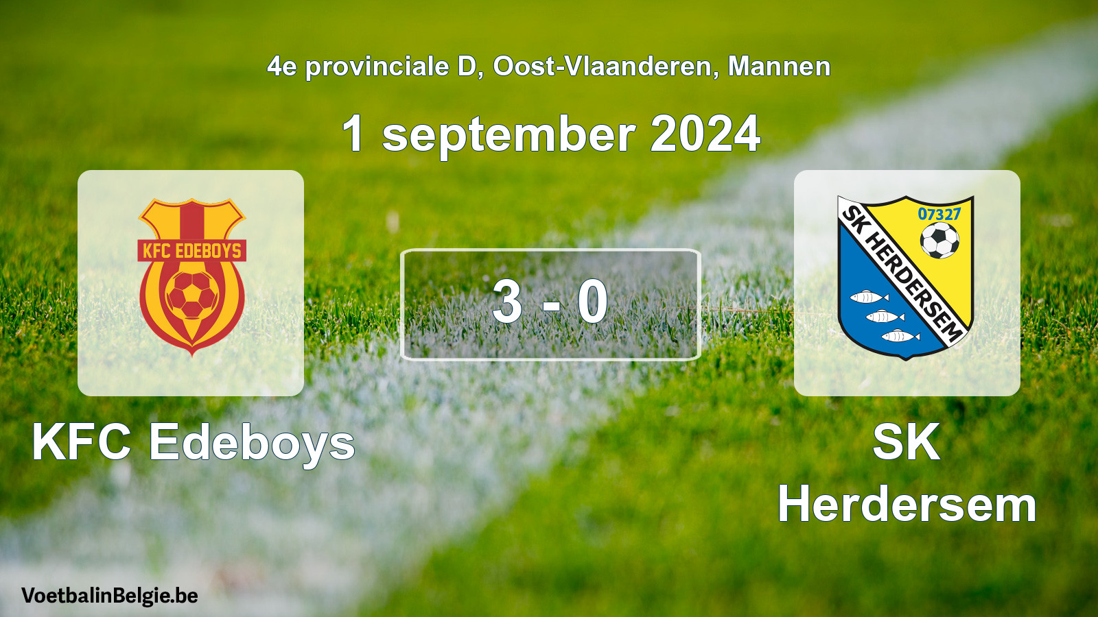 Gespeelde wedstrijd mannenvoetbal: KFC Edeboys - SK Herdersem 3 - 0 (1 september 2024)