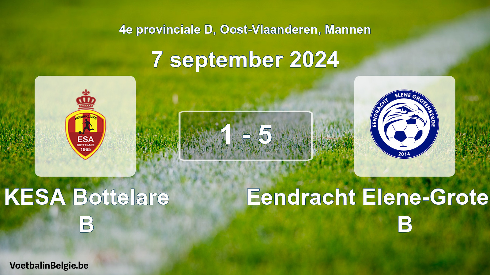 Gespeelde wedstrijd mannenvoetbal: KESA Bottelare B - Eendracht Elene-Grotenberge B 1 - 5 (7 september 2024)