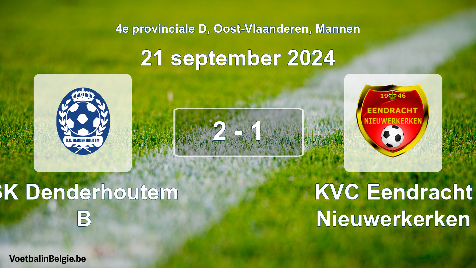Gespeelde wedstrijd mannenvoetbal: SK Denderhoutem B - KVC Eendracht Nieuwerkerken 2 - 1 (21 september 2024)