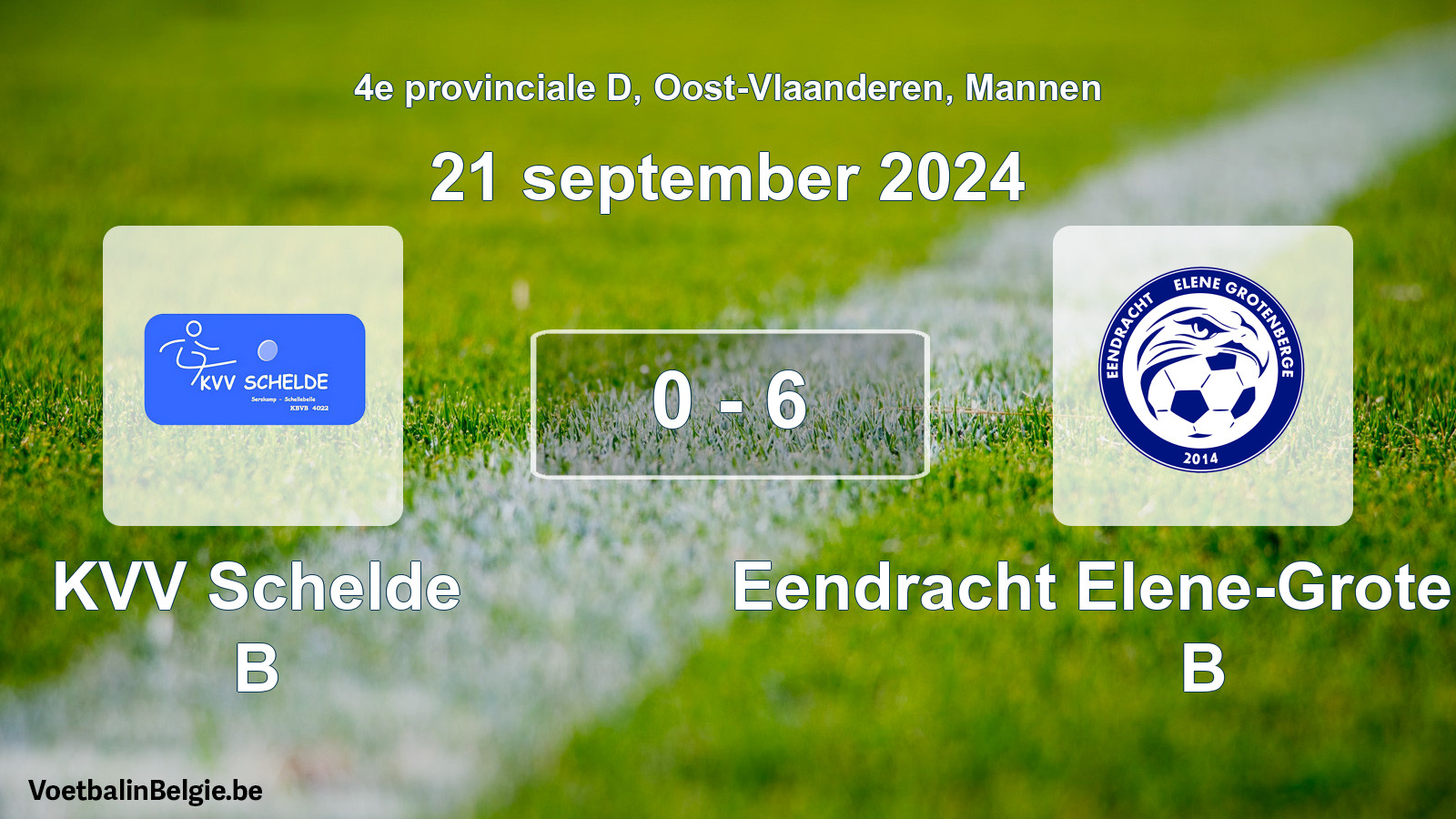 Gespeelde wedstrijd mannenvoetbal: KVV Schelde B - Eendracht Elene-Grotenberge B 0 - 6 (21 september 2024)