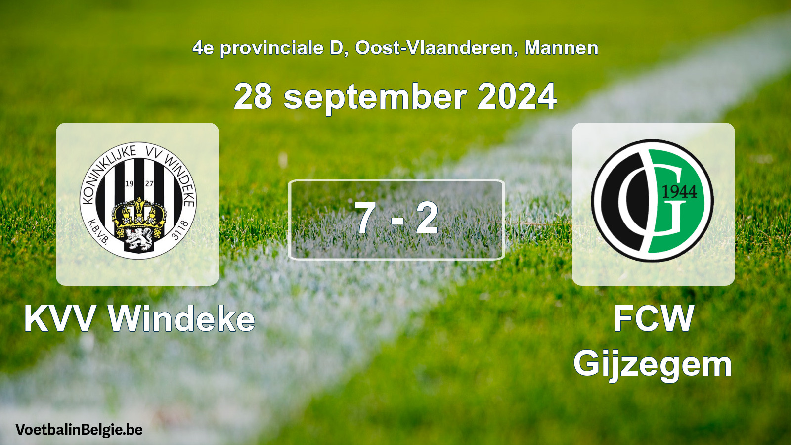 Gespeelde wedstrijd mannenvoetbal: KVV Windeke - FCW Gijzegem 7 - 2 (28 september 2024)