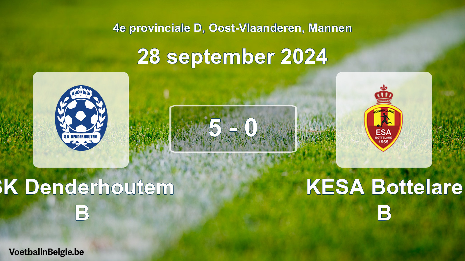 Gespeelde wedstrijd mannenvoetbal: SK Denderhoutem B - KESA Bottelare B 5 - 0 (28 september 2024)