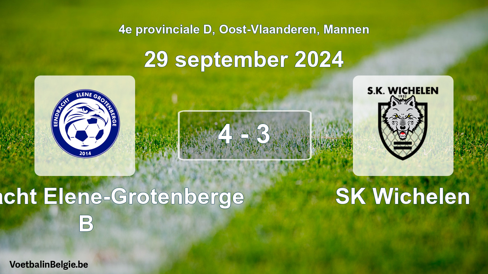 Gespeelde wedstrijd mannenvoetbal: Eendracht Elene-Grotenberge B - SK Wichelen 4 - 3 (29 september 2024)