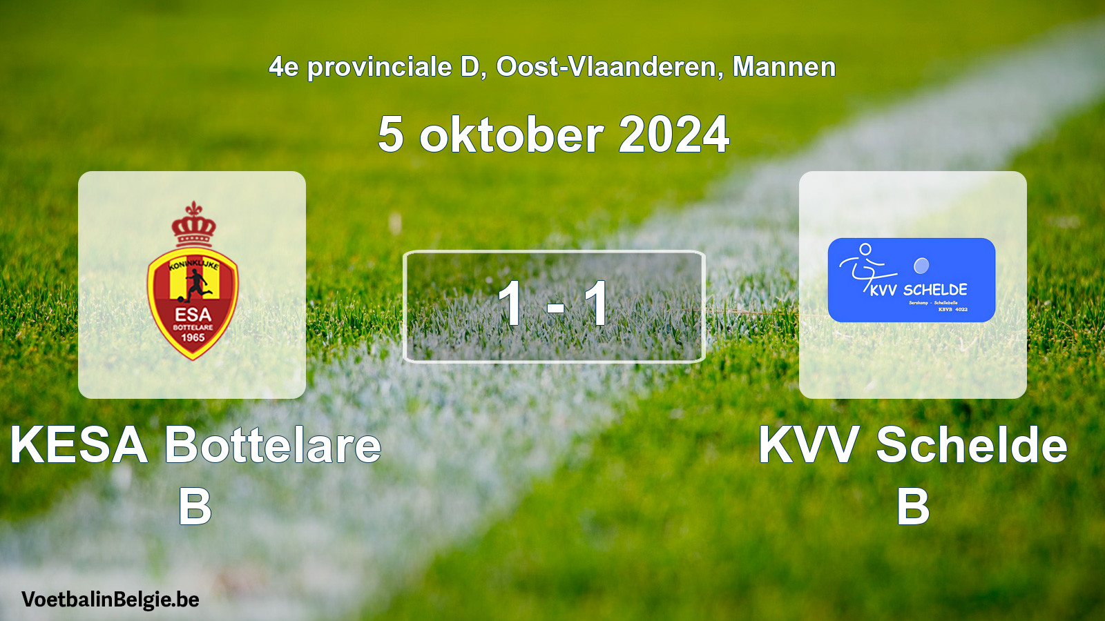 Gespeelde wedstrijd mannenvoetbal: KESA Bottelare B - KVV Schelde B 1 - 1 (5 oktober 2024)