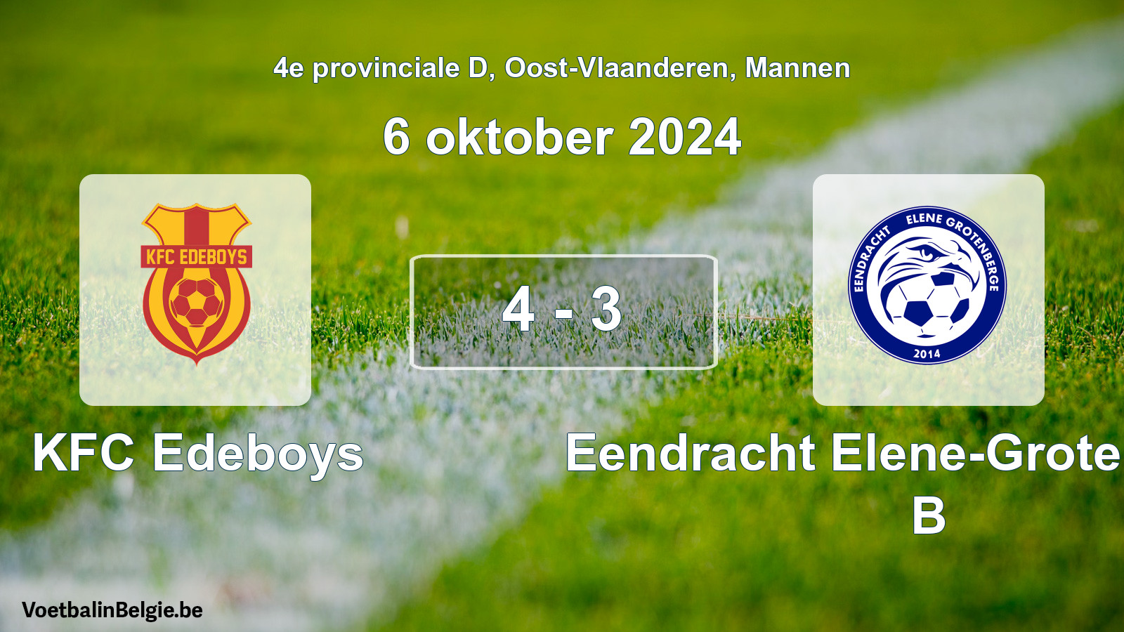 Gespeelde wedstrijd mannenvoetbal: KFC Edeboys - Eendracht Elene-Grotenberge B 4 - 3 (6 oktober 2024)