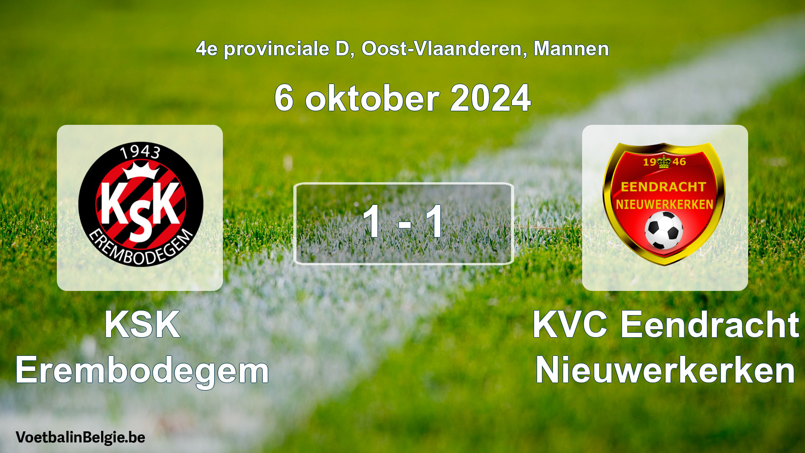 Played match men football: KSK Erembodegem - KVC Eendracht Nieuwerkerken 1 - 1 (6 October 2024)