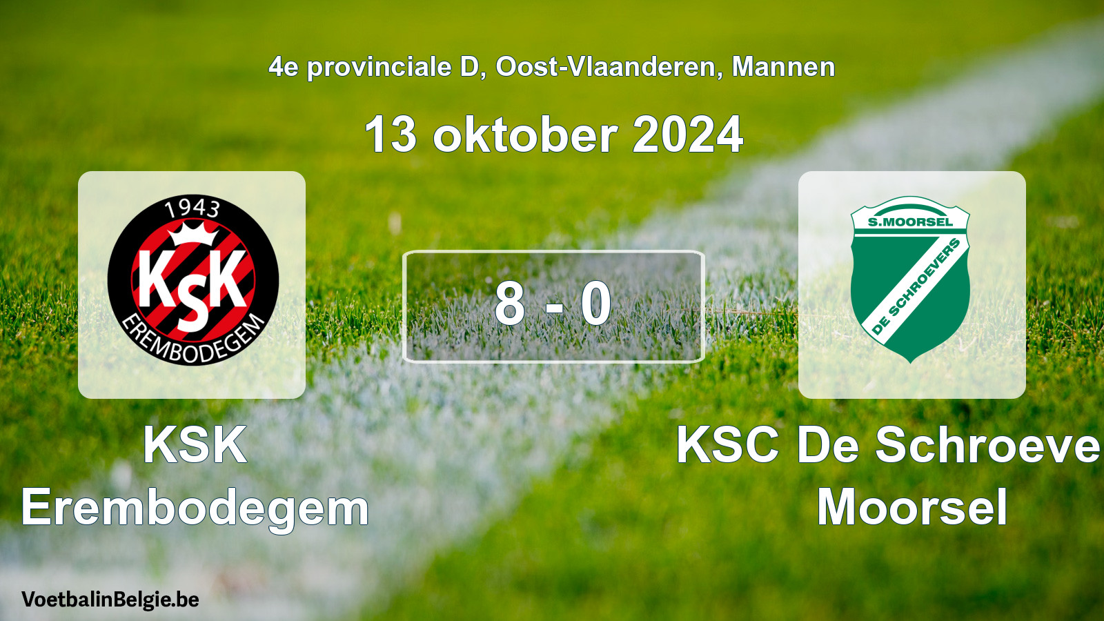 Gespeelde wedstrijd mannenvoetbal: KSK Erembodegem - KSC De Schroevers Moorsel 8 - 0 (13 oktober 2024)