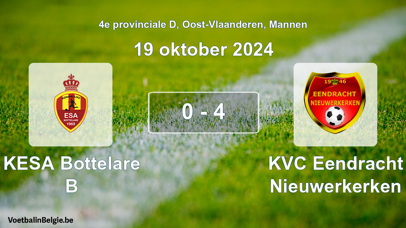 Gespeelde wedstrijd mannenvoetbal: KESA Bottelare B - KVC Eendracht Nieuwerkerken 0 - 4 (19 oktober 2024)