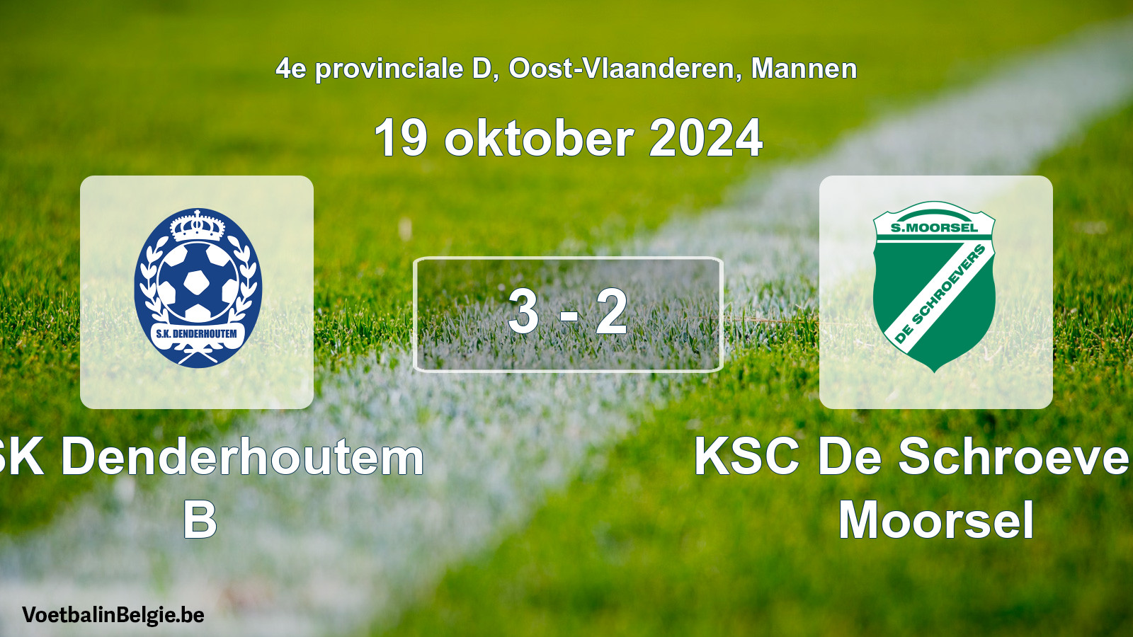 Gespeelde wedstrijd mannenvoetbal: SK Denderhoutem B - KSC De Schroevers Moorsel 3 - 2 (19 oktober 2024)