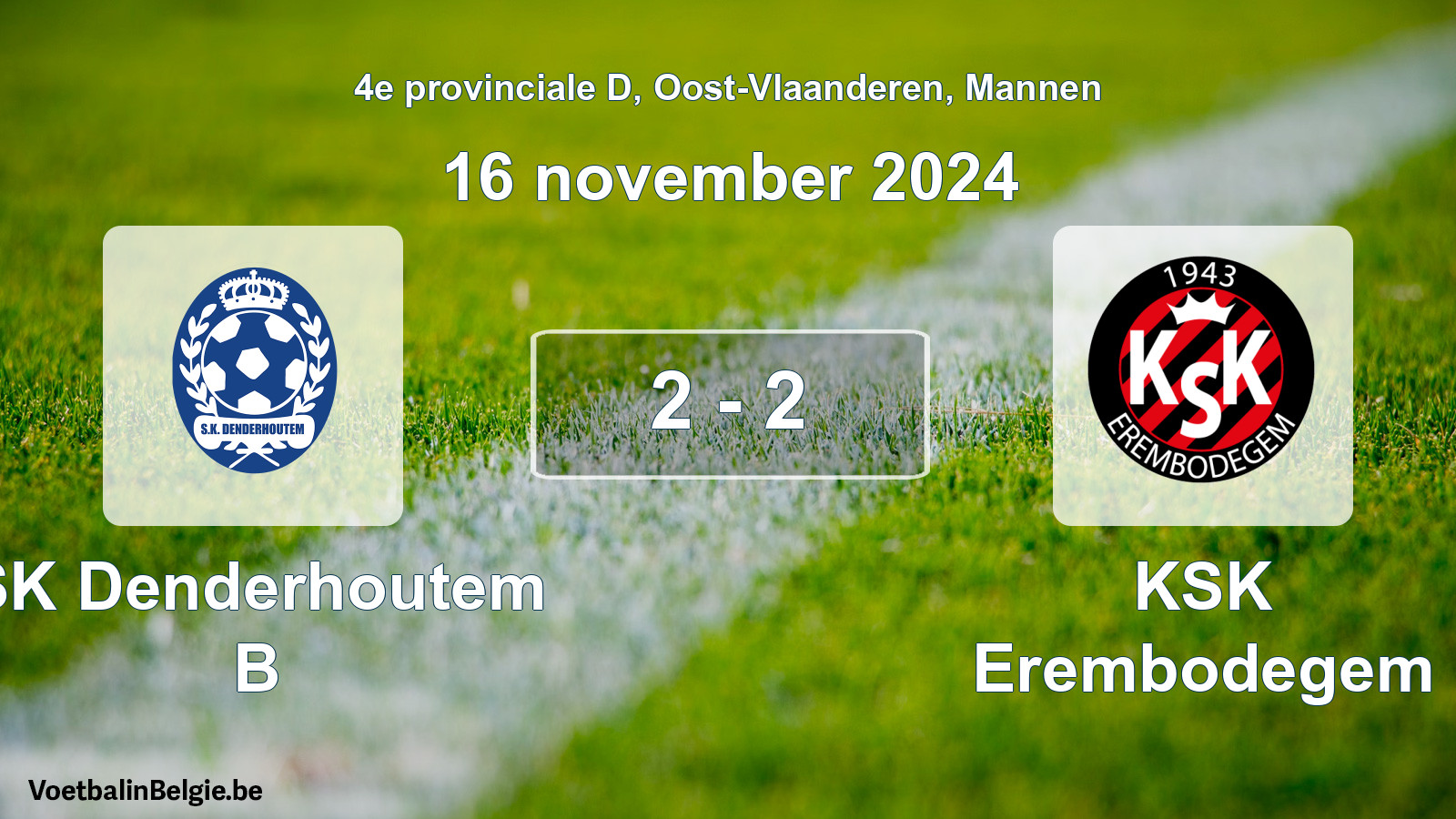 Gespeelde wedstrijd mannenvoetbal: SK Denderhoutem B - KSK Erembodegem 2 - 2 (16 november 2024)