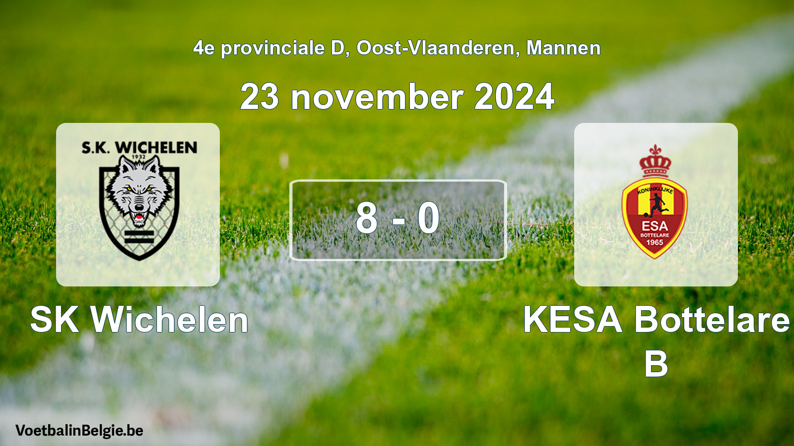 Gespeelde wedstrijd mannenvoetbal: SK Wichelen - KESA Bottelare B 8 - 0 (23 november 2024)