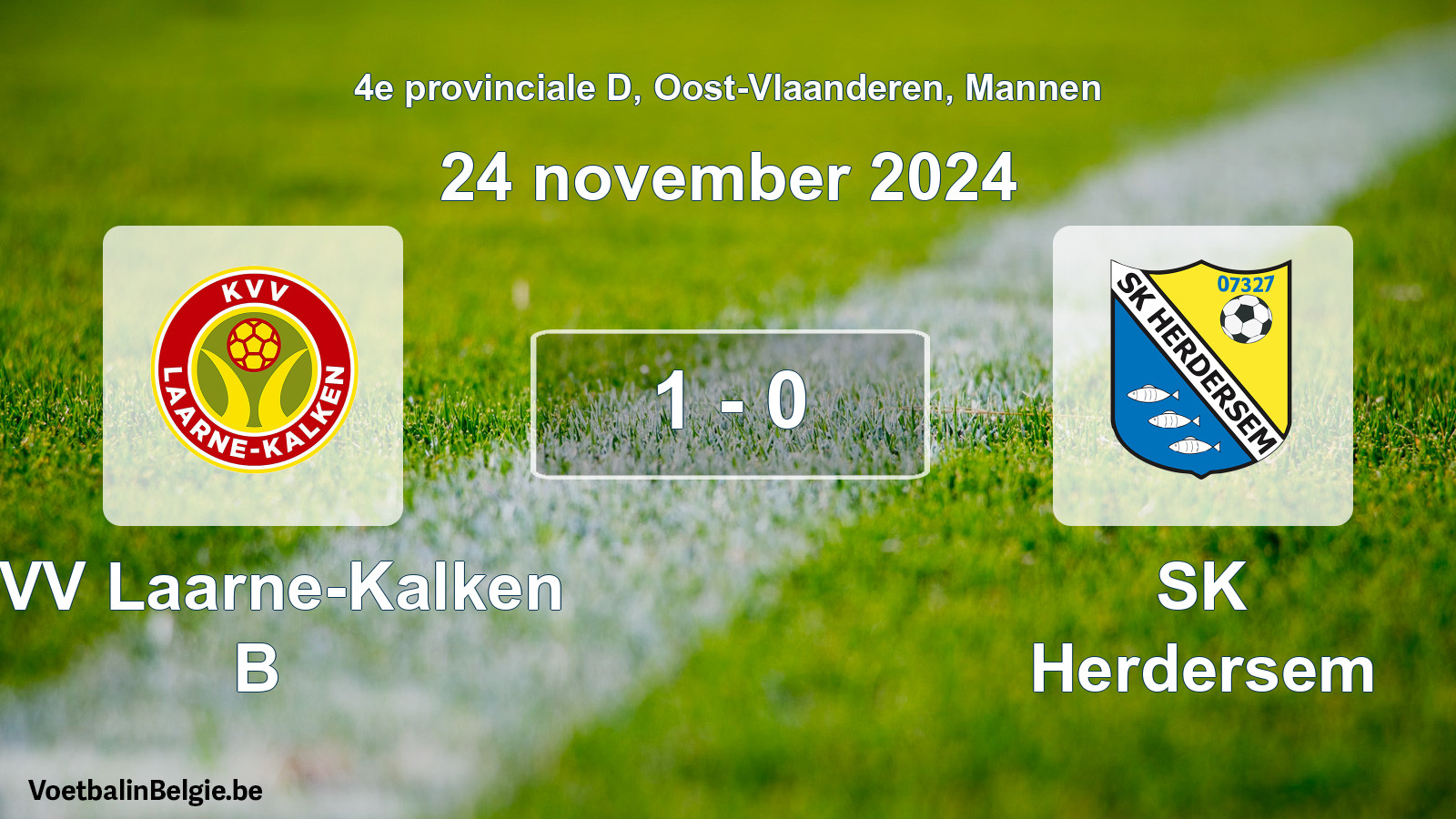 Gespeelde wedstrijd mannenvoetbal: KVV Laarne-Kalken B - SK Herdersem 1 - 0 (24 november 2024)