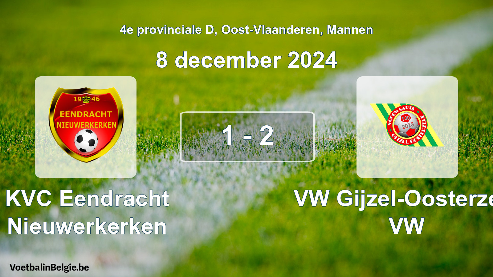 Gespeelde wedstrijd mannenvoetbal: KVC Eendracht Nieuwerkerken - VW Gijzel-Oosterzele VW 1 - 2 (8 december 2024)
