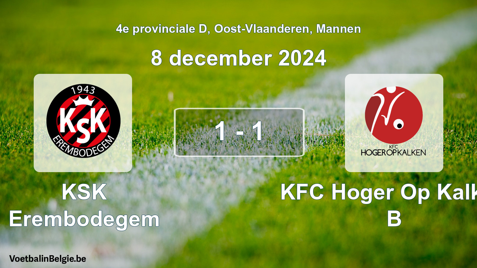 Gespeelde wedstrijd mannenvoetbal: KSK Erembodegem - KFC Hoger Op Kalken B 1 - 1 (8 december 2024)