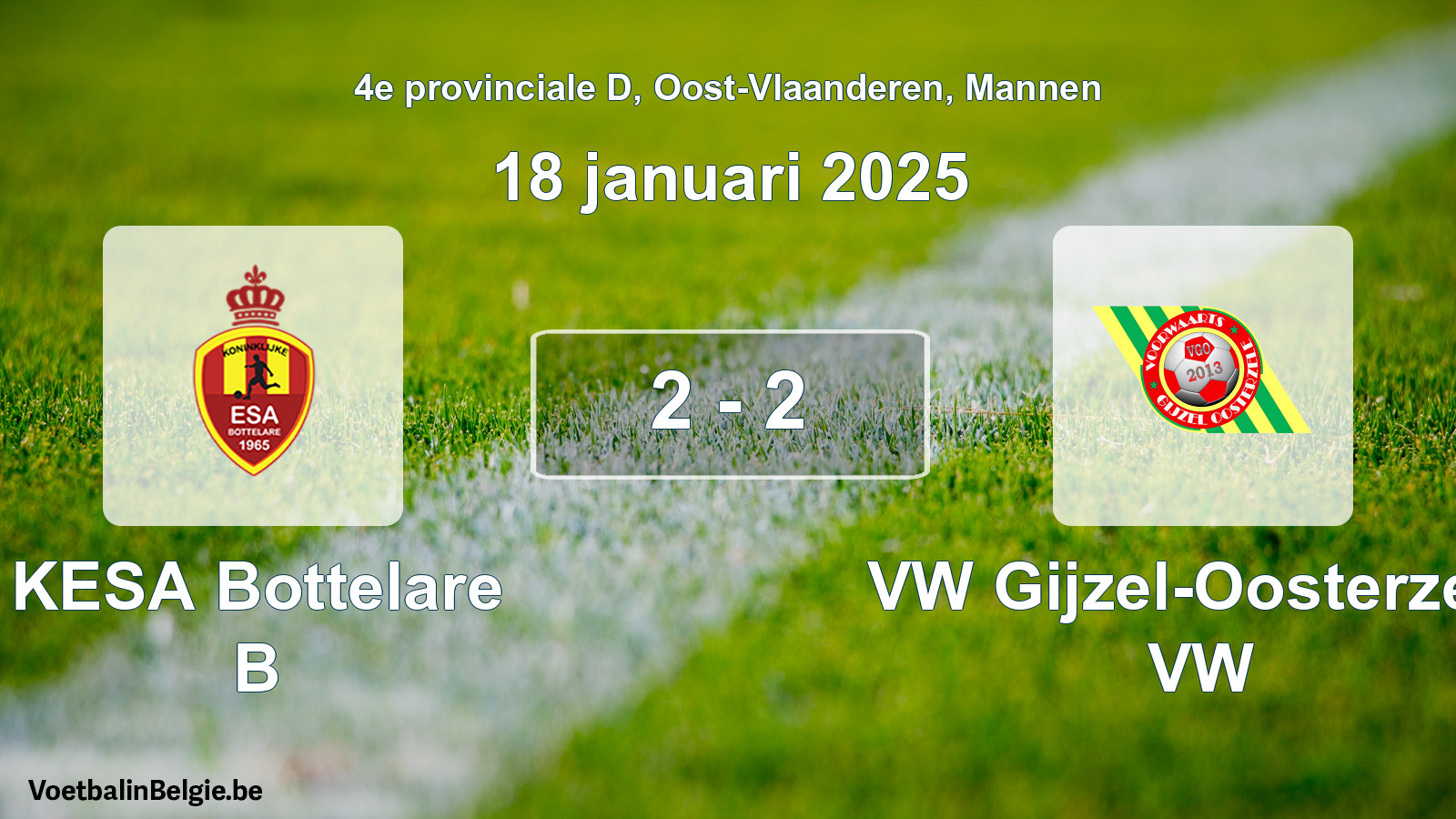 Played match men football: KESA Bottelare B - VW Gijzel-Oosterzele VW 2 - 2 (18 January 2025)