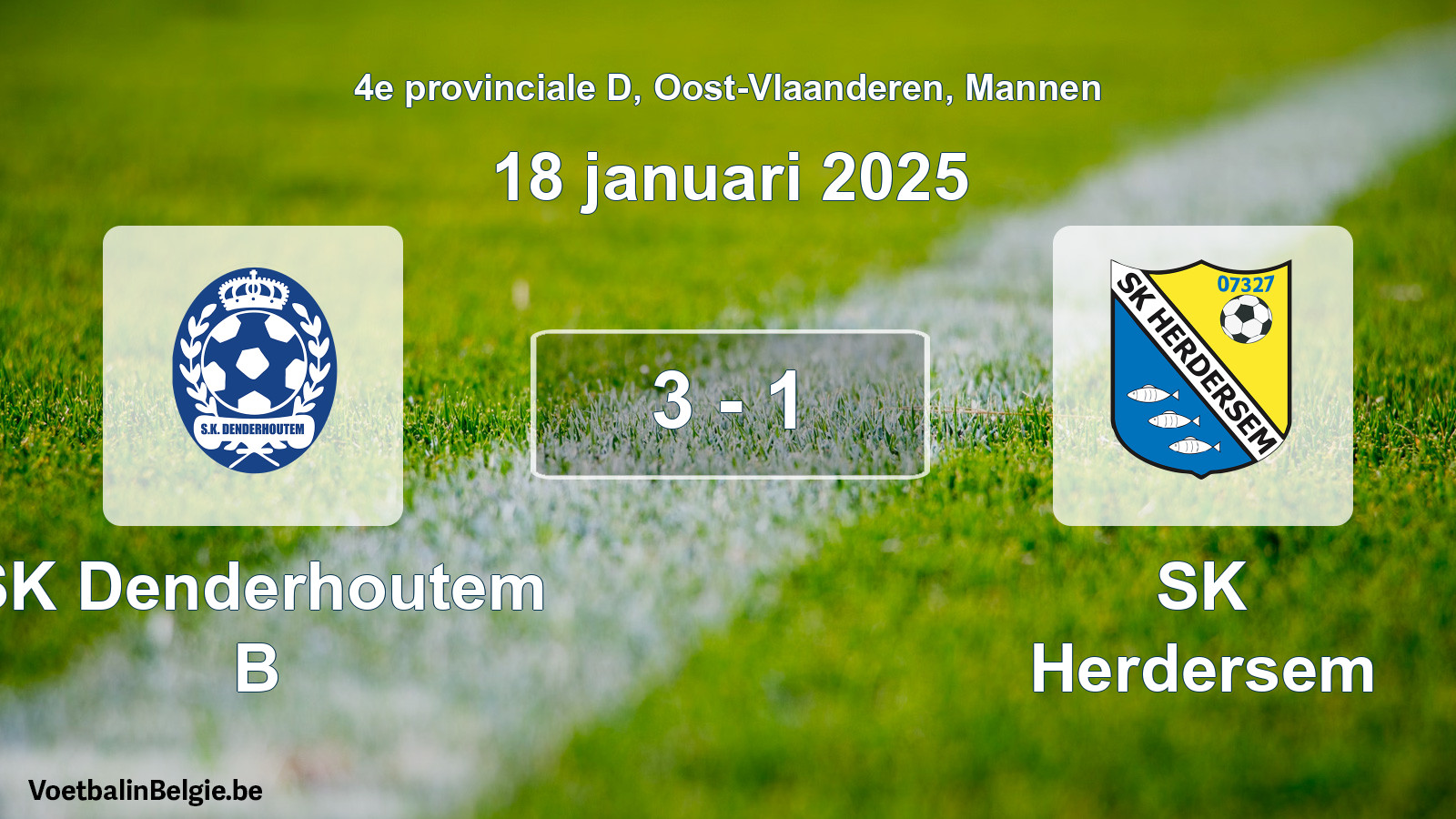 Gespeelde wedstrijd mannenvoetbal: SK Denderhoutem B - SK Herdersem 3 - 1 (18 januari 2025)