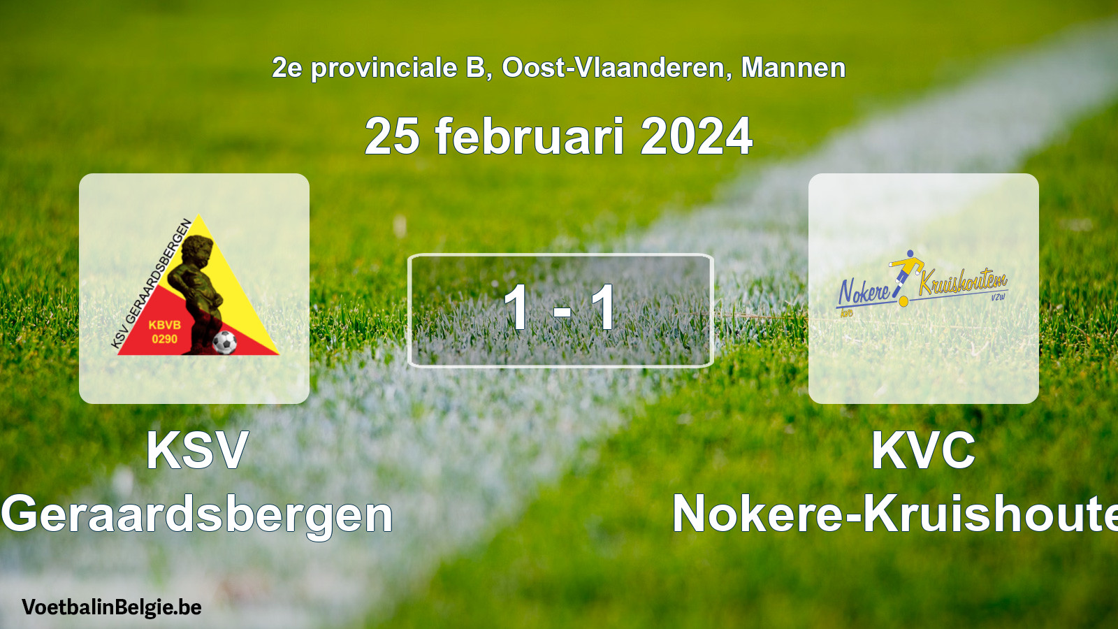 Gespeelde wedstrijd mannenvoetbal: KSV Geraardsbergen - KVC Nokere-Kruishoutem 1 - 1 (25 februari 2024)
