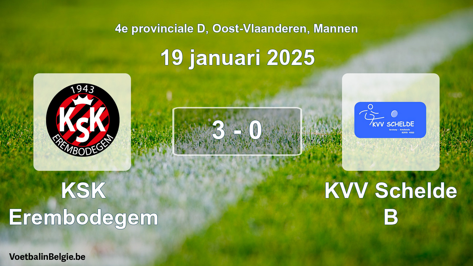 Gespeelde wedstrijd mannenvoetbal: KSK Erembodegem - KVV Schelde B 3 - 0 (19 januari 2025)