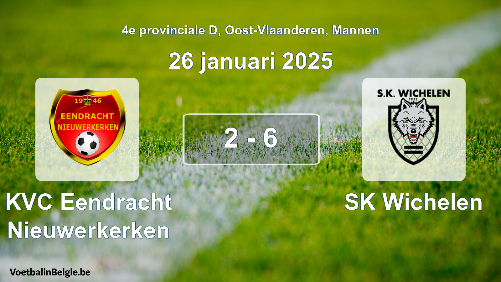 Gespeelde wedstrijd mannenvoetbal: KVC Eendracht Nieuwerkerken - SK Wichelen 2 - 6 (26 januari 2025)