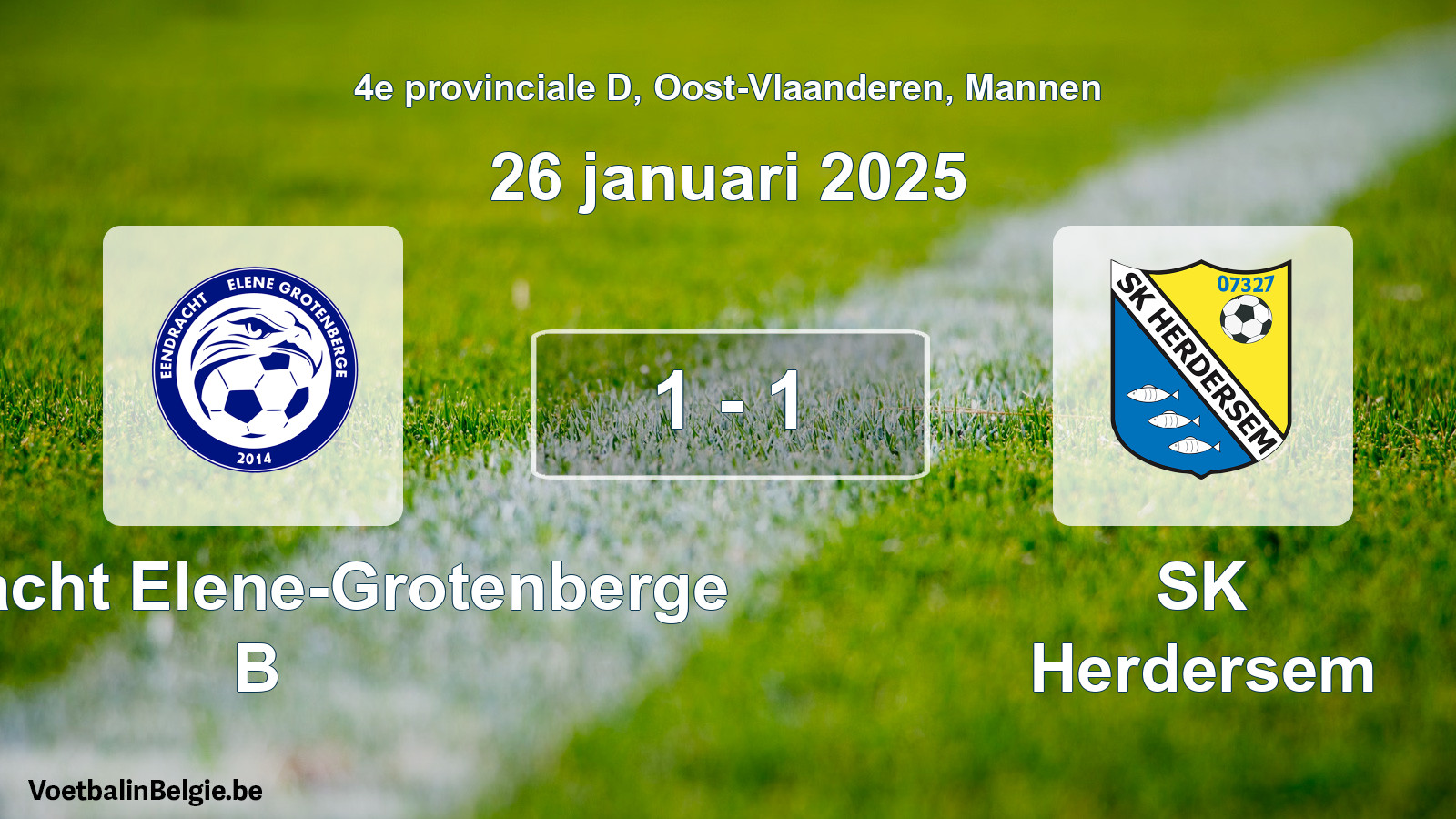 Gespieltes Spiel männer-Fußball: Eendracht Elene-Grotenberge B - SK Herdersem 1 - 1 (26 Januar 2025)