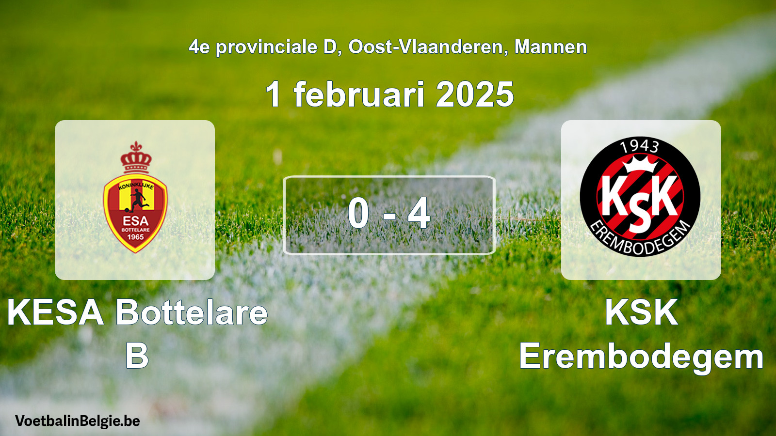Played match men football: KESA Bottelare B - KSK Erembodegem 0 - 4 (1 February 2025)