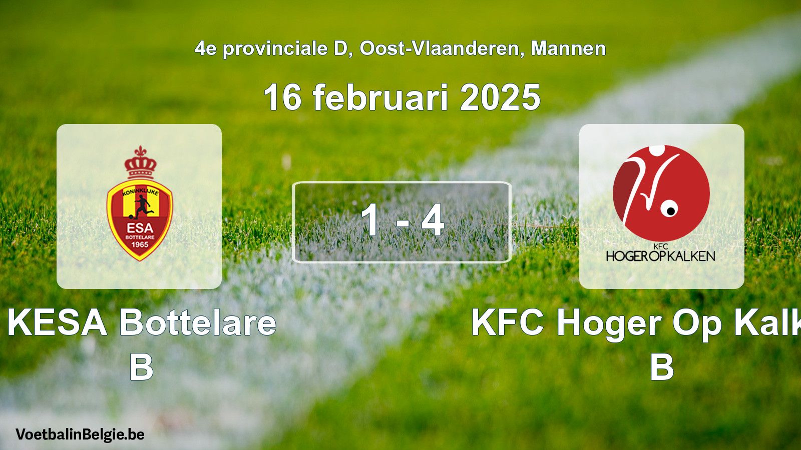 Gespeelde wedstrijd mannenvoetbal: KESA Bottelare B - KFC Hoger Op Kalken B 1 - 4 (16 februari 2025)