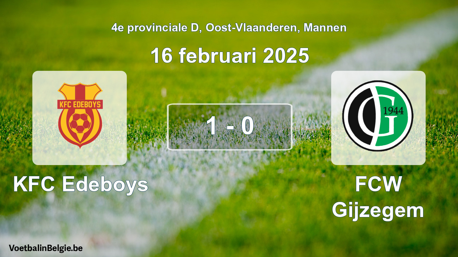 Gespeelde wedstrijd mannenvoetbal: KFC Edeboys - FCW Gijzegem 1 - 0 (16 februari 2025)