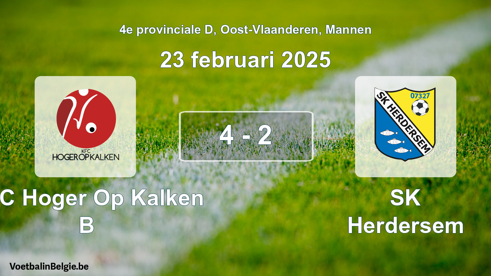 Gespeelde wedstrijd mannenvoetbal: KFC Hoger Op Kalken B - SK Herdersem 4 - 2 (23 februari 2025)